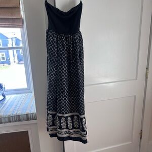 J. Crew Black and White Printed Strapless Maxi Dress